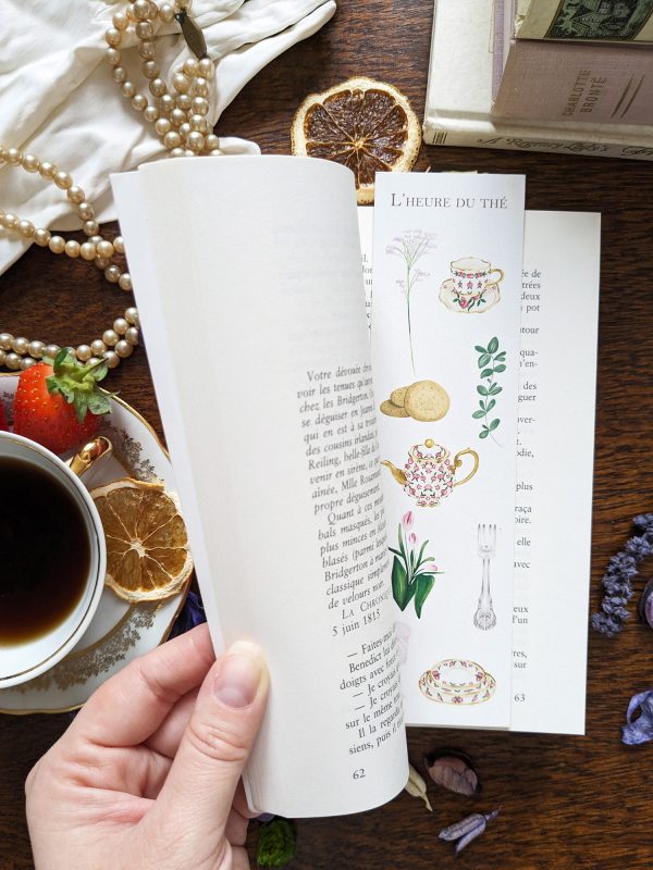 marque-page pour livres l'heure du thé, illustration inspirée de Bridgerton dans un décor vintage